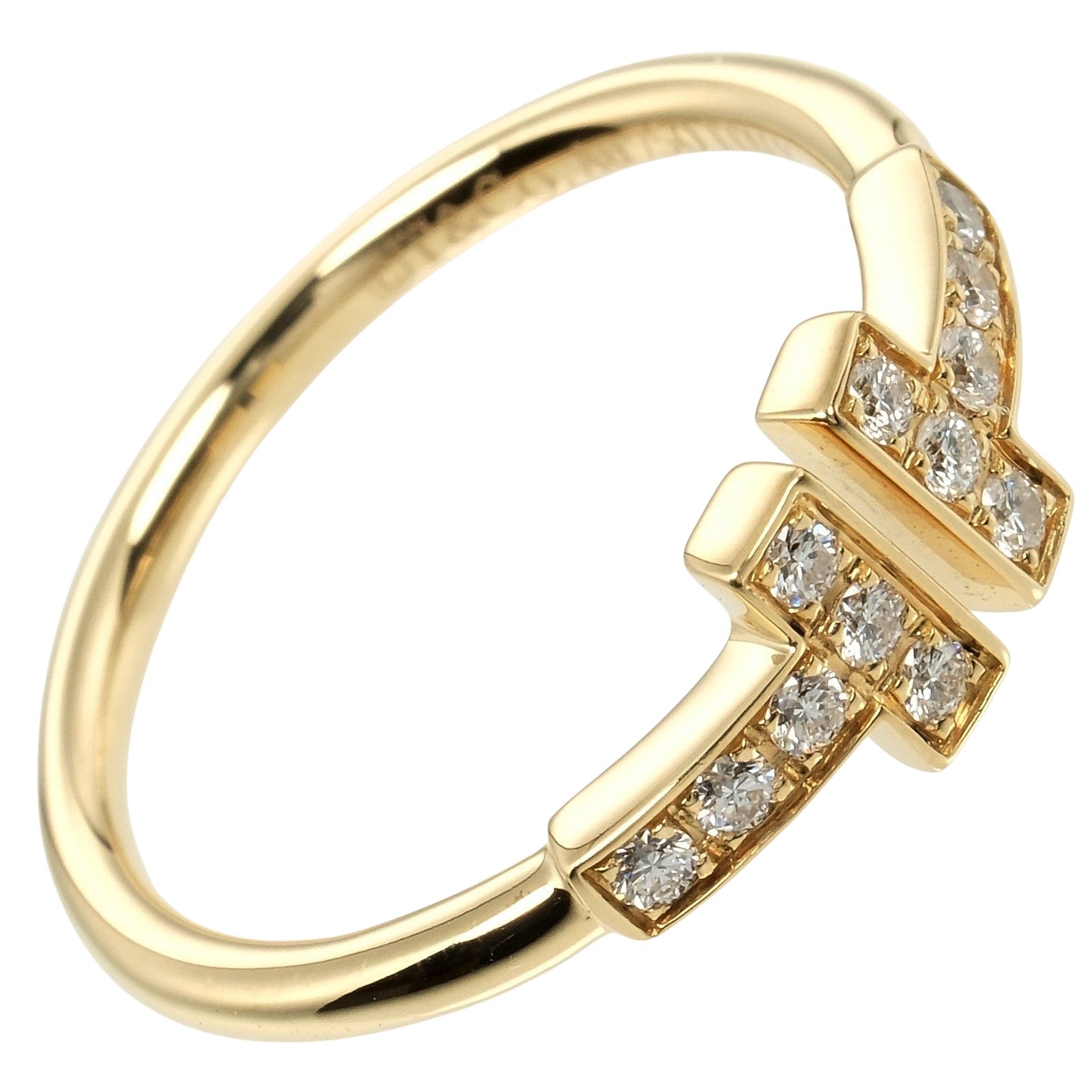 Tiffany & Co T Wire Ring K18 Yellow Gold Diamond