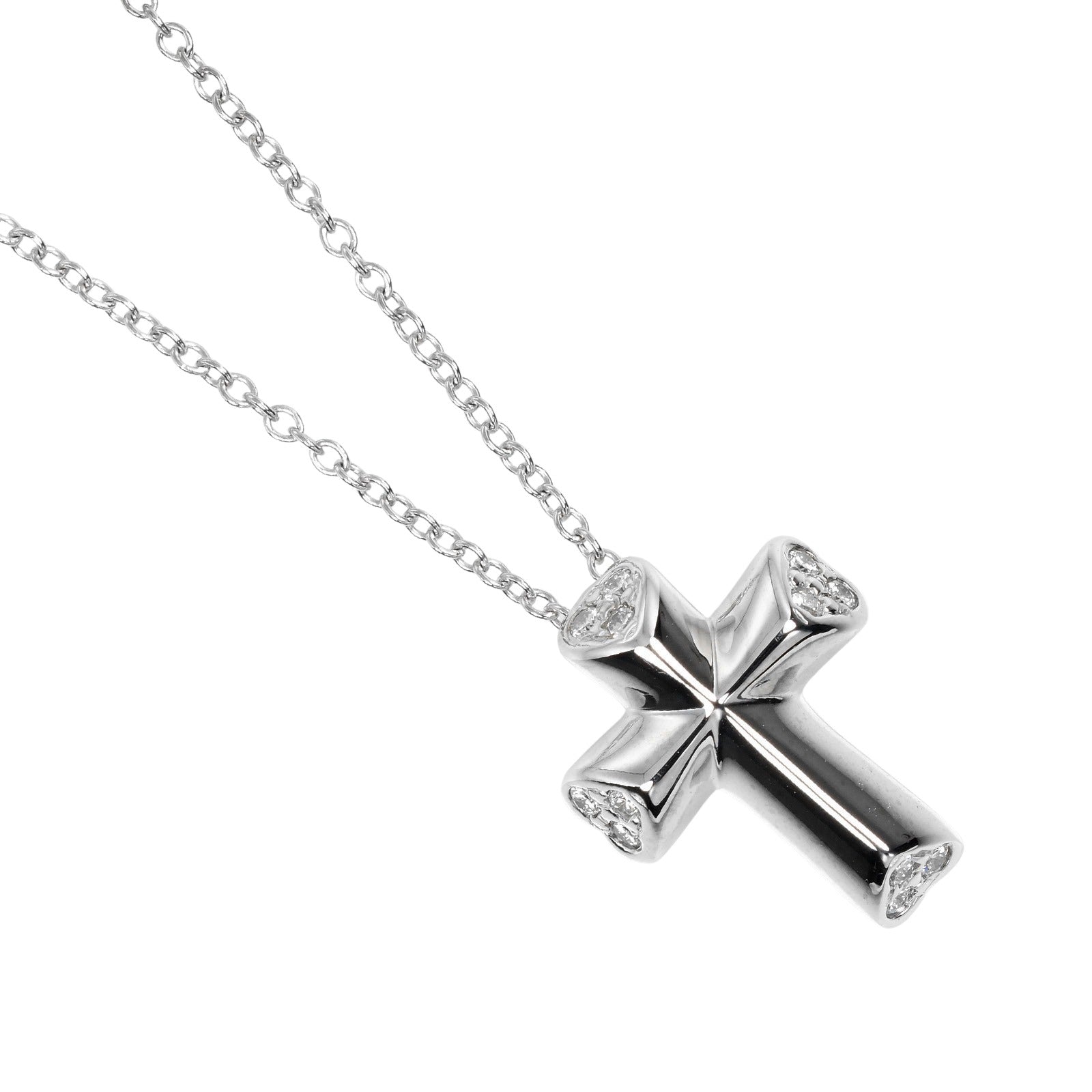 Tiffany & Co K18 White Gold Diamond Cross Necklace