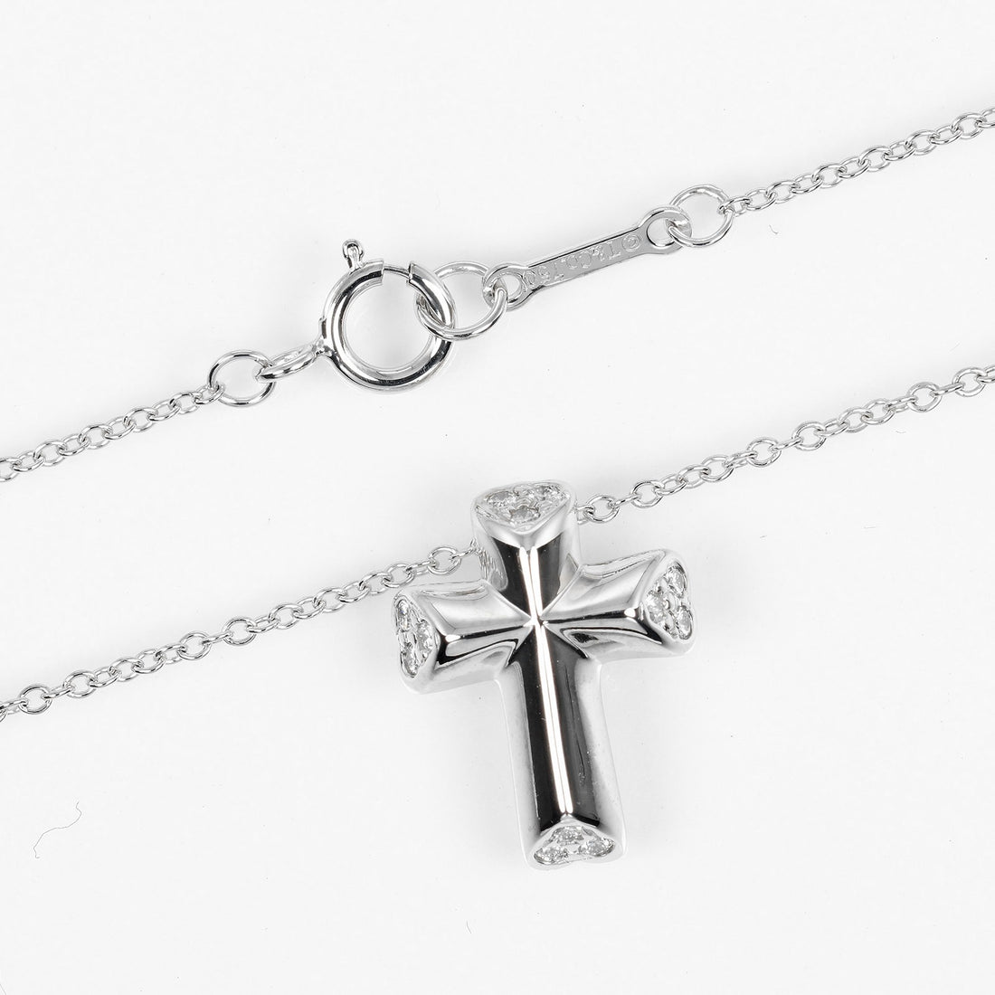 Tiffany & Co K18 White Gold Diamond Cross Necklace