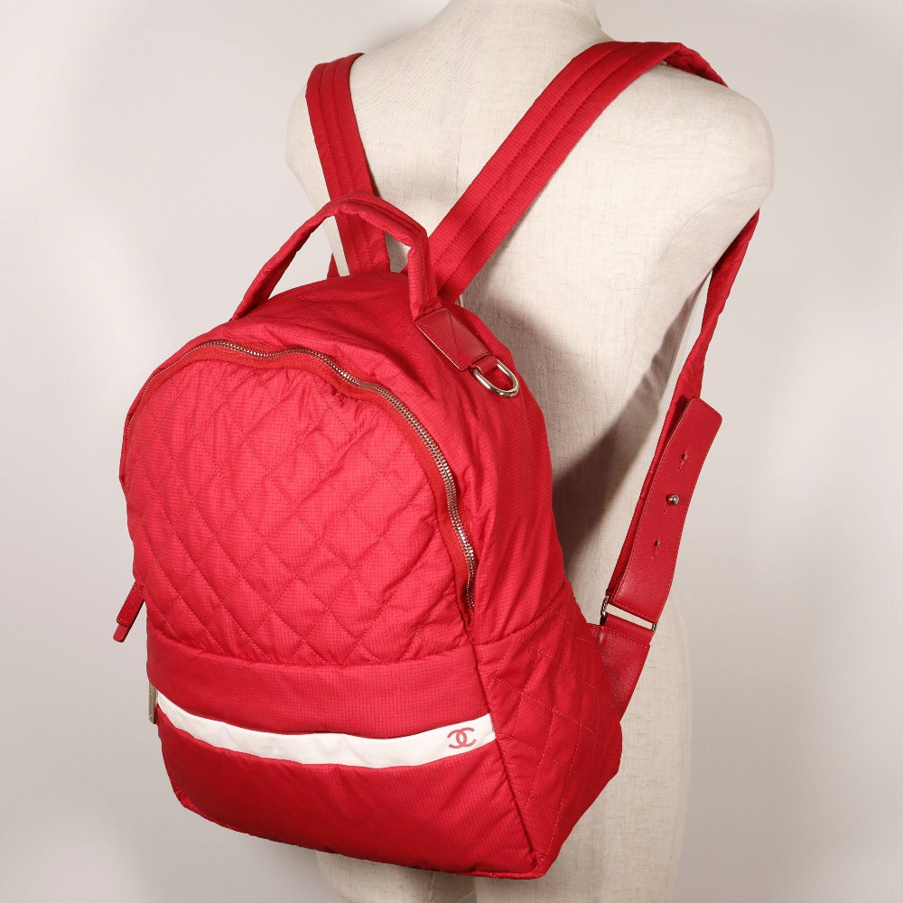 Chanel Nylon Coco Mark Backpack Red