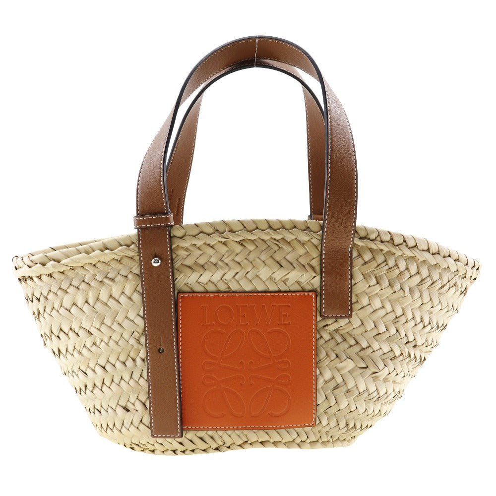 Loewe Raffia Leather Basket Tote Bag