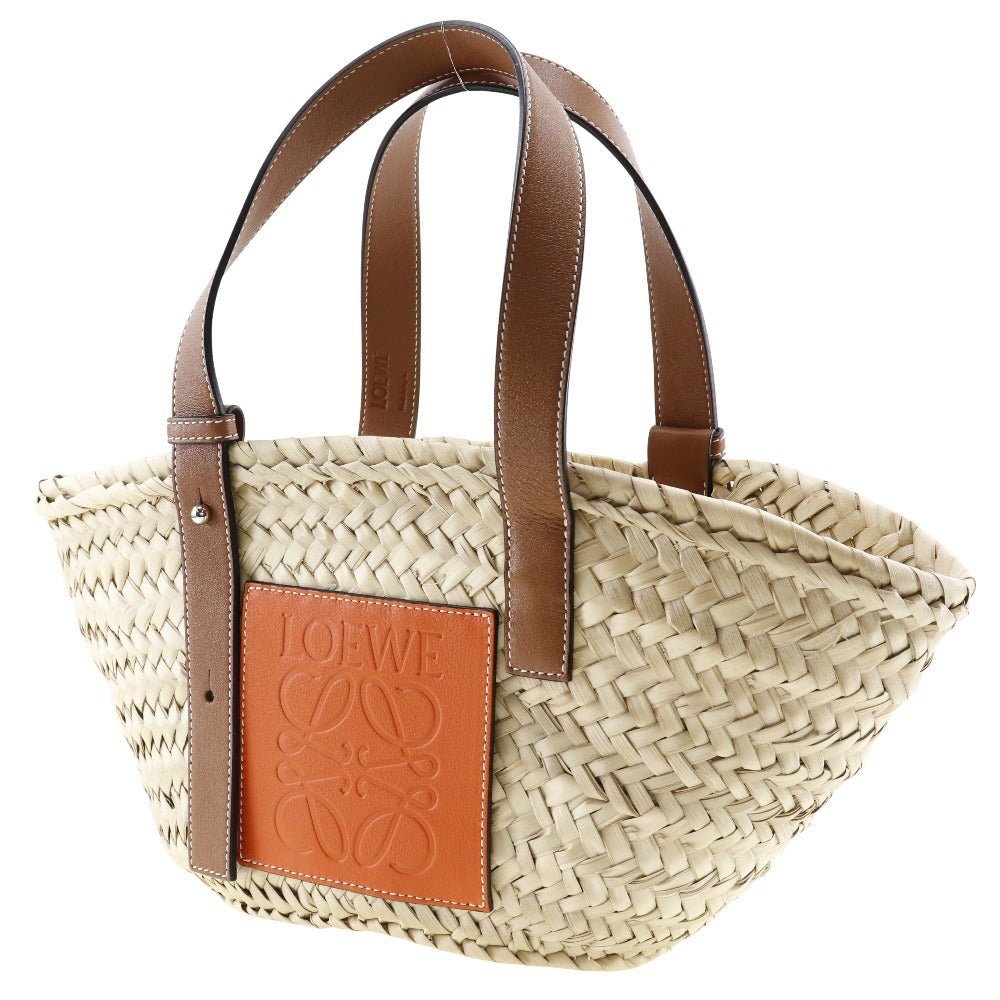 Loewe Raffia Leather Basket Tote Bag