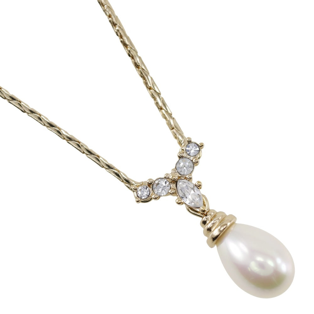 Dior Necklace Gold Plated Faux Pearl Rhinestone