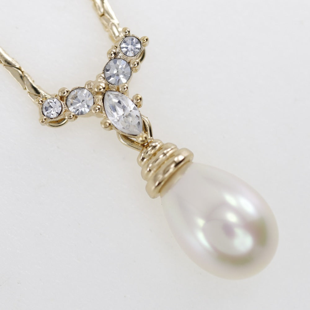 Dior Necklace Gold Plated Faux Pearl Rhinestone