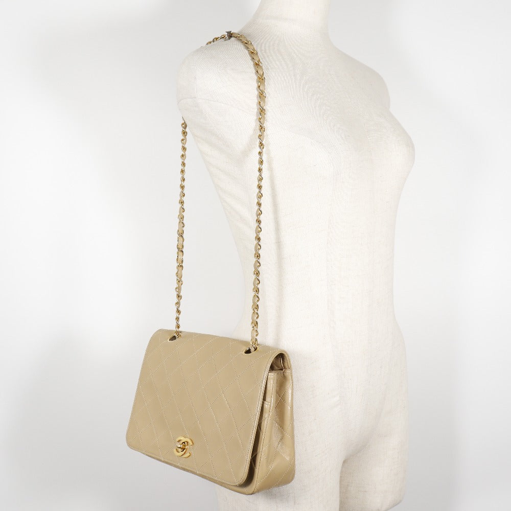 Chanel Lambskin Chain Shoulder Bag Beige