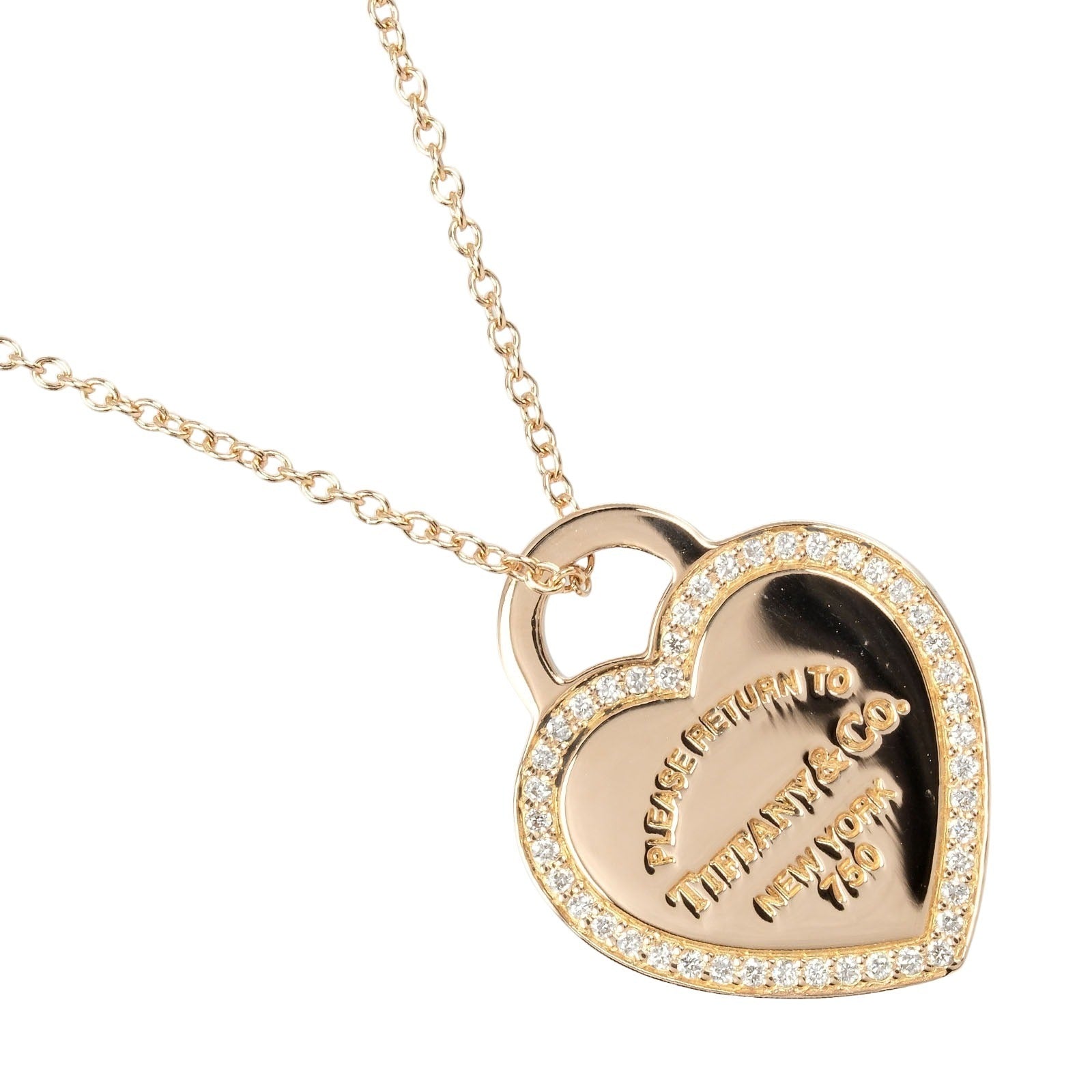 Tiffany & Co Heart Tag Necklace K18 Pink Gold Diamond