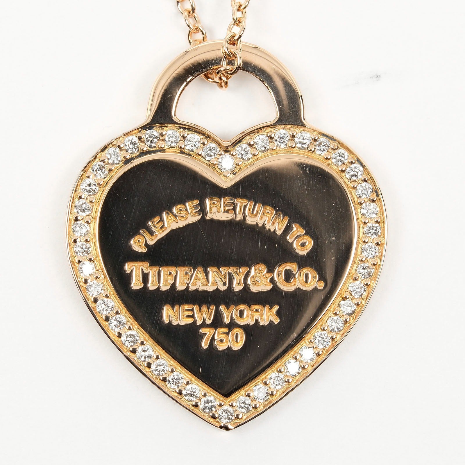 Tiffany & Co Heart Tag Necklace K18 Pink Gold Diamond