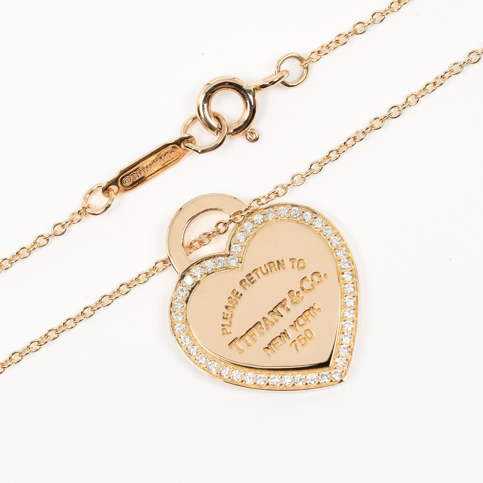 Tiffany & Co Heart Tag Necklace K18 Pink Gold Diamond