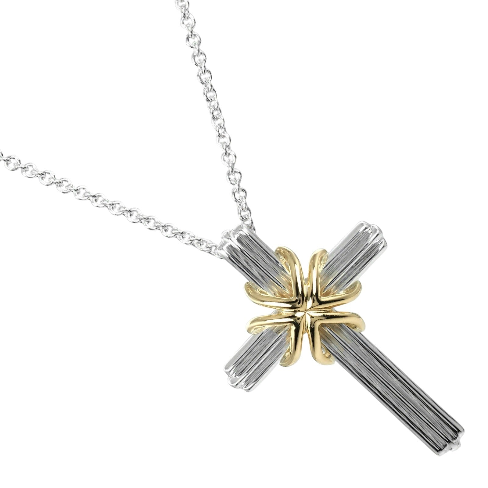 Tiffany & Co Signature Cross Necklace Silver 925 K18YG