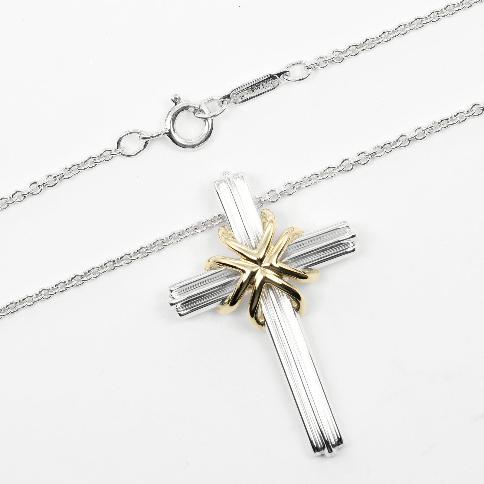 Tiffany & Co Signature Cross Necklace Silver 925 K18YG