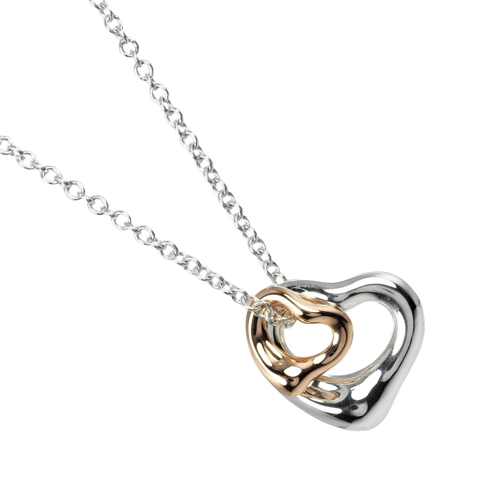 Tiffany & Co Silver 925/K18 Pink Gold Double Open Heart Necklace