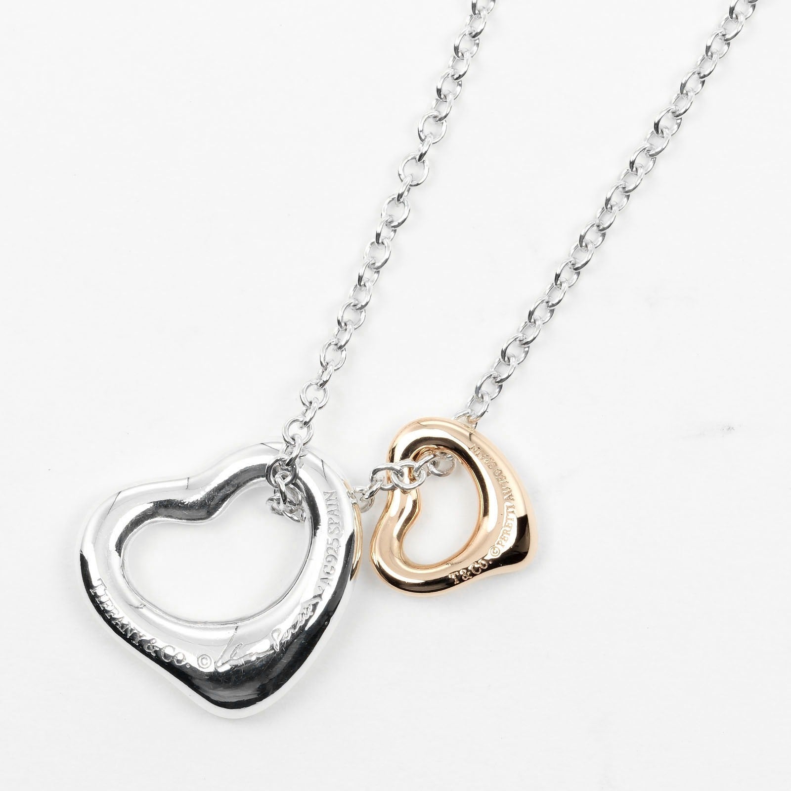 Tiffany & Co Silver 925/K18 Pink Gold Double Open Heart Necklace