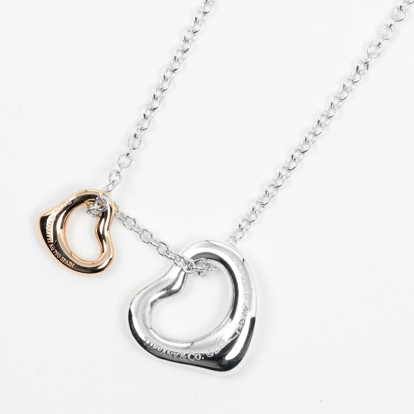 Tiffany & Co Silver 925/K18PG Double Open Heart Necklace