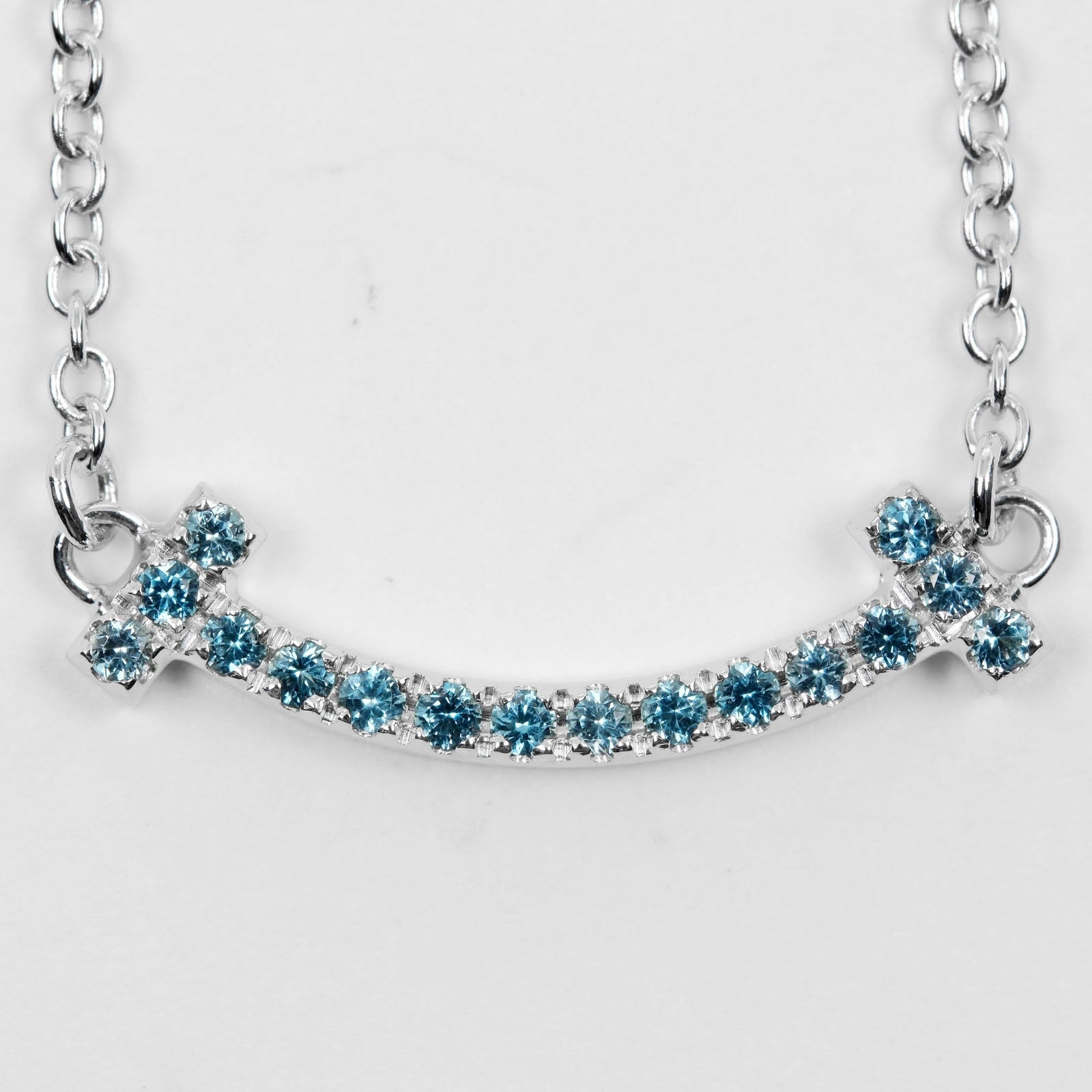 Tiffany & Co T Smile Mini Necklace K18 White Gold Blue Topaz