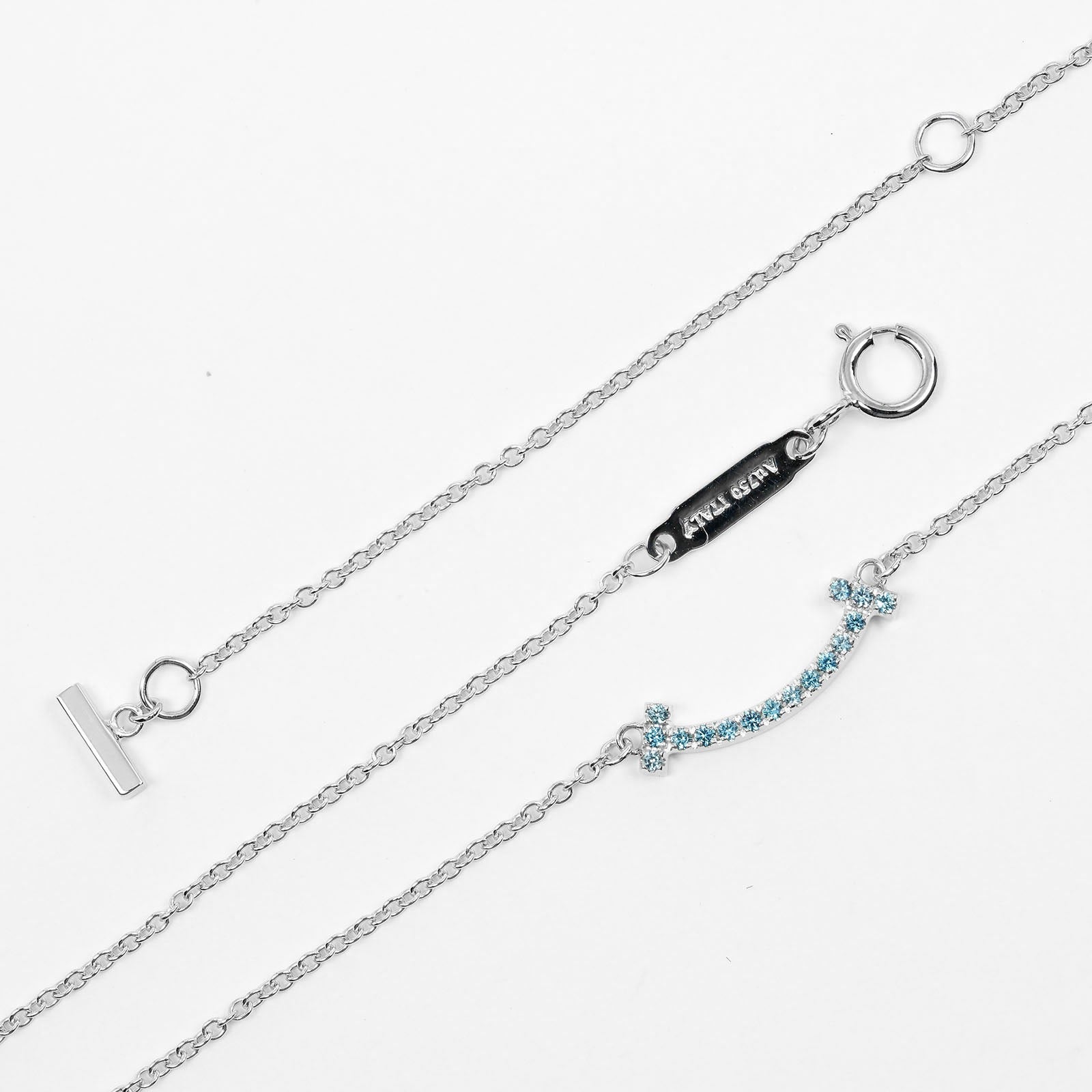 Tiffany & Co T Smile Mini Necklace K18 White Gold Blue Topaz