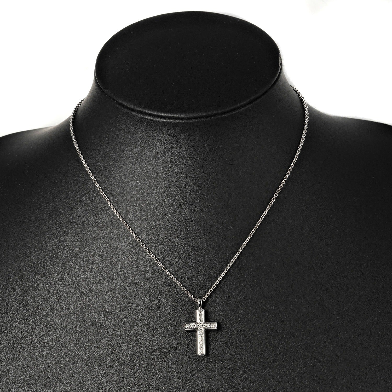 BVLGARI Latin Cross Necklace, 9.53g, K18 White Gold with Diamond Accents