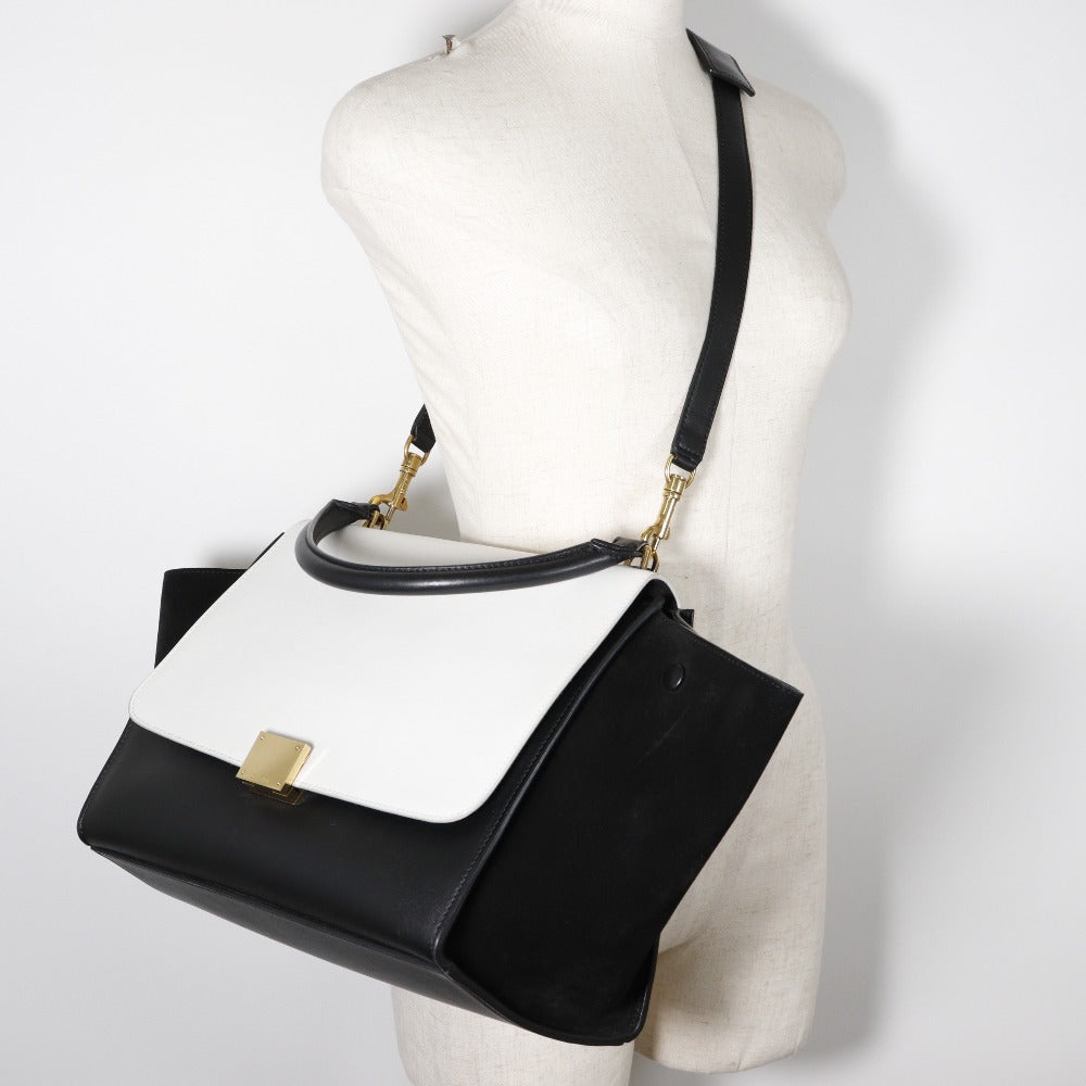 Celine Trapeze Handbag Calf Suede Black White