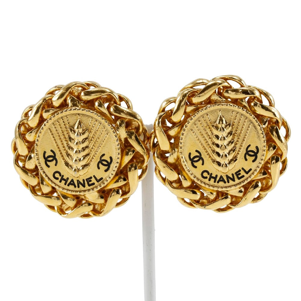 Chanel Coco Mark Logo Earrings Vintage Gold Plated