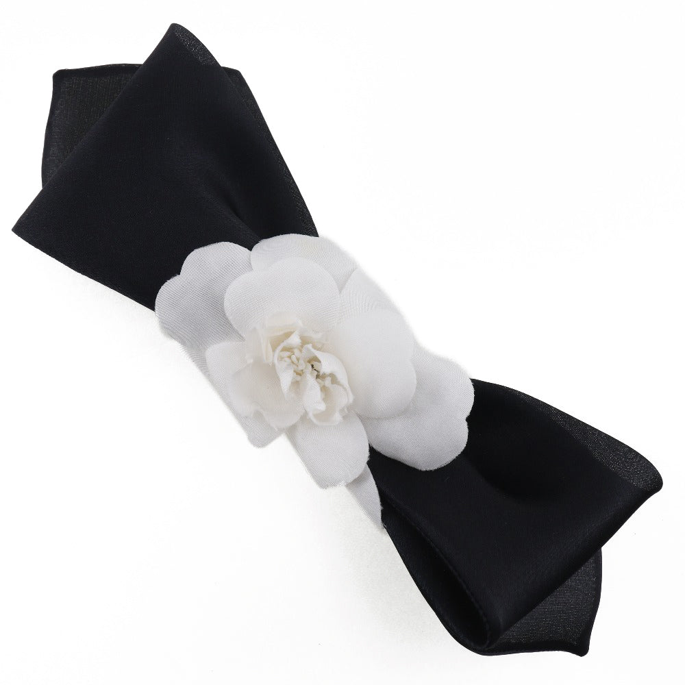 Chanel Camellia Ribbon Barrette Satin Textile