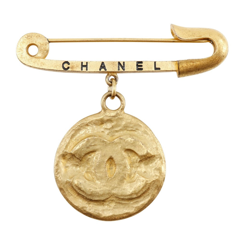 Chanel Coco Mark Brooch Gold Plated Vintage