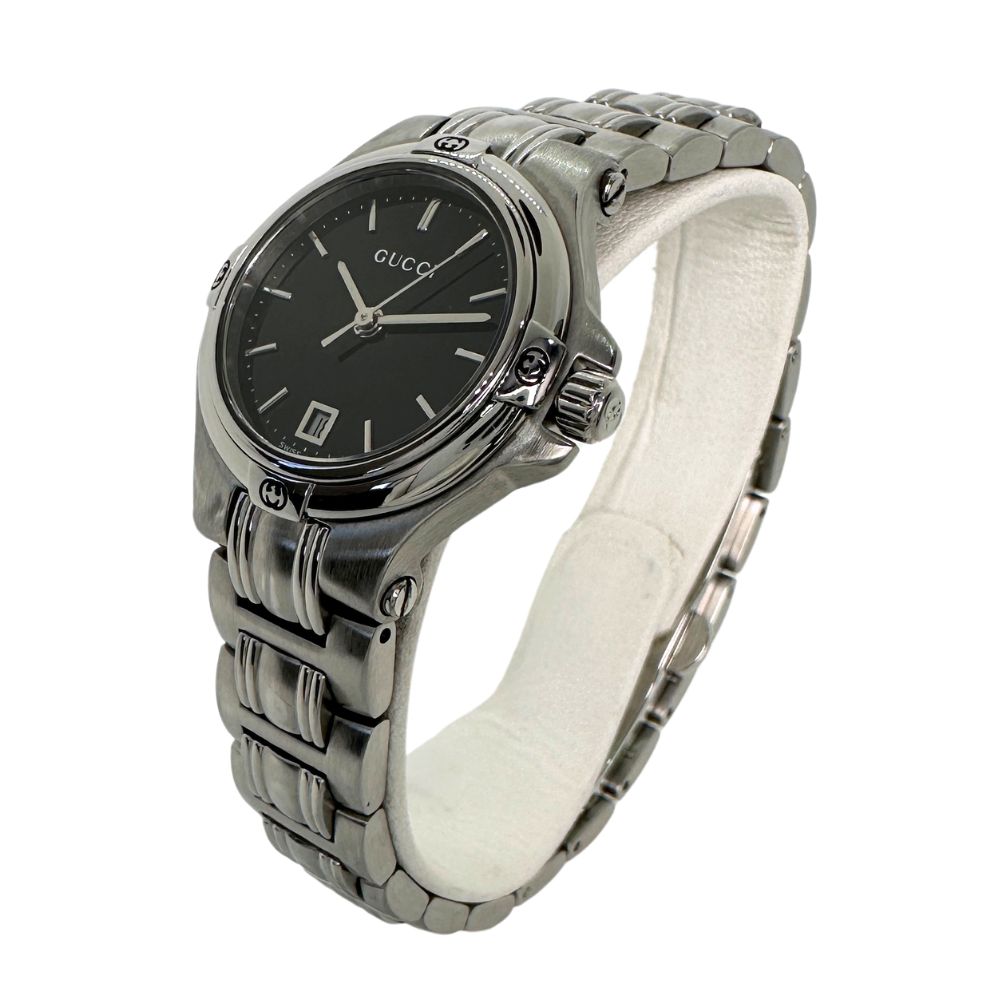 GUCCI Ladies' Quartz Analog Wristwatch - Stainless Steel, Silver, Black Dial 9040L