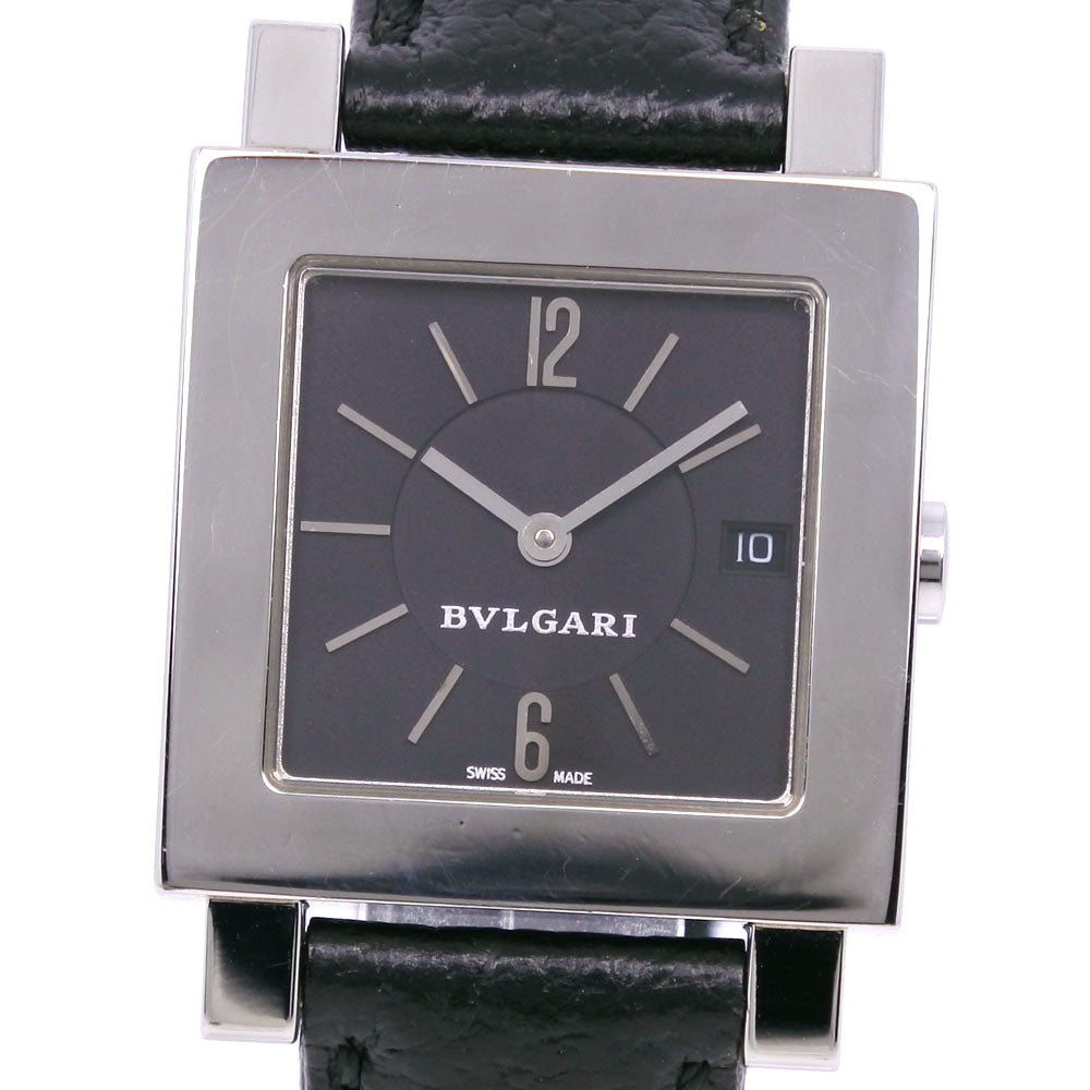 Bvlgari Quadrato Watch SQ27SLD Stainless Steel Leather Quartz