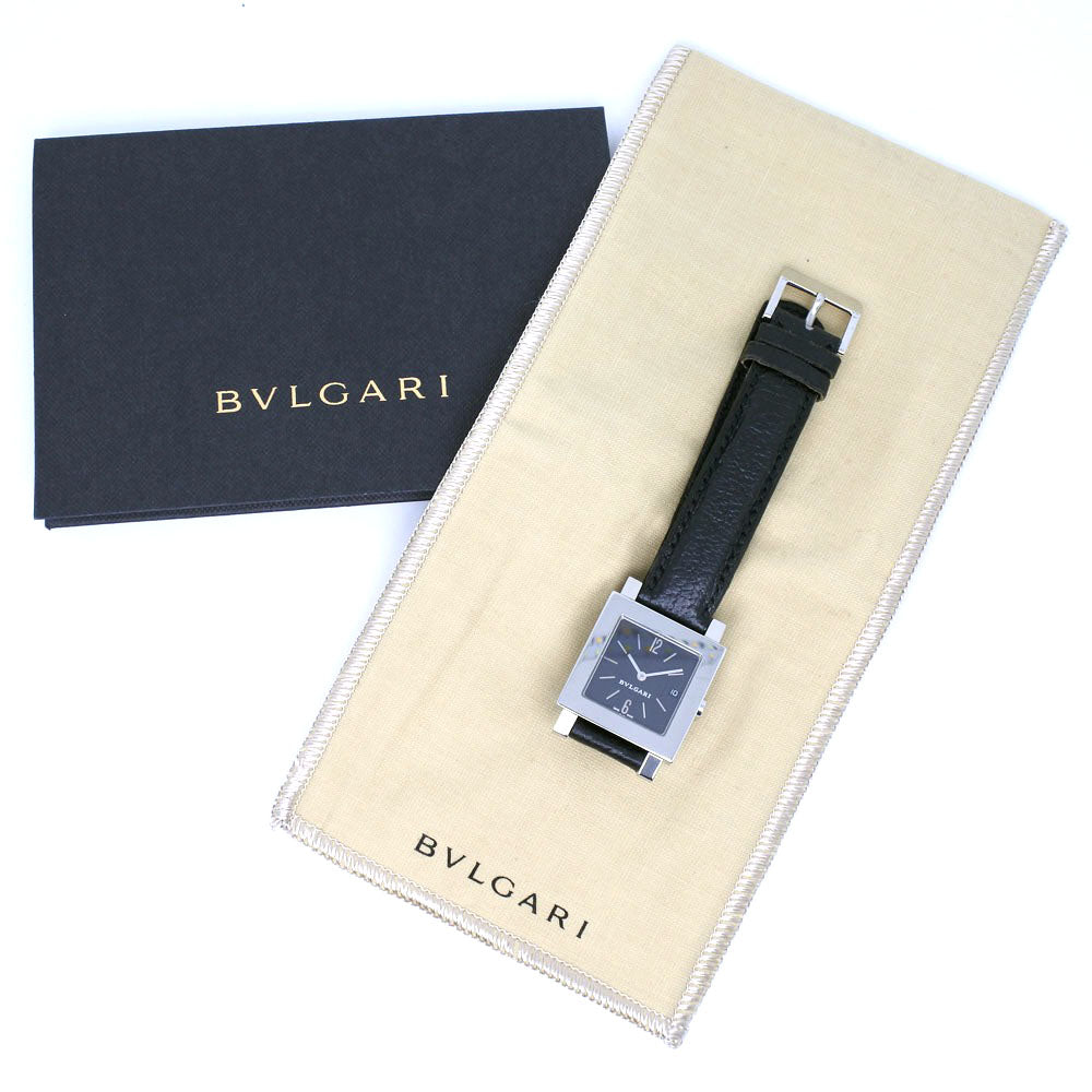 Bvlgari Quadrato Watch SQ27SLD Stainless Steel Leather Quartz