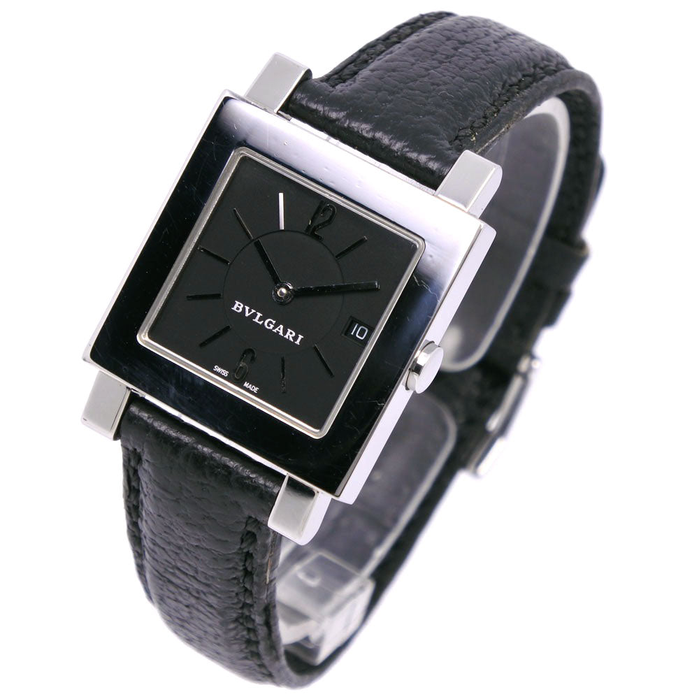 Bvlgari Quadrato Watch SQ27SLD Stainless Steel Leather Quartz