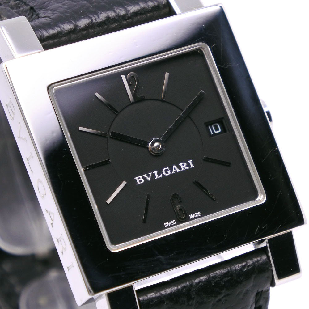 Bvlgari Quadrato Watch SQ27SLD Stainless Steel Leather Quartz