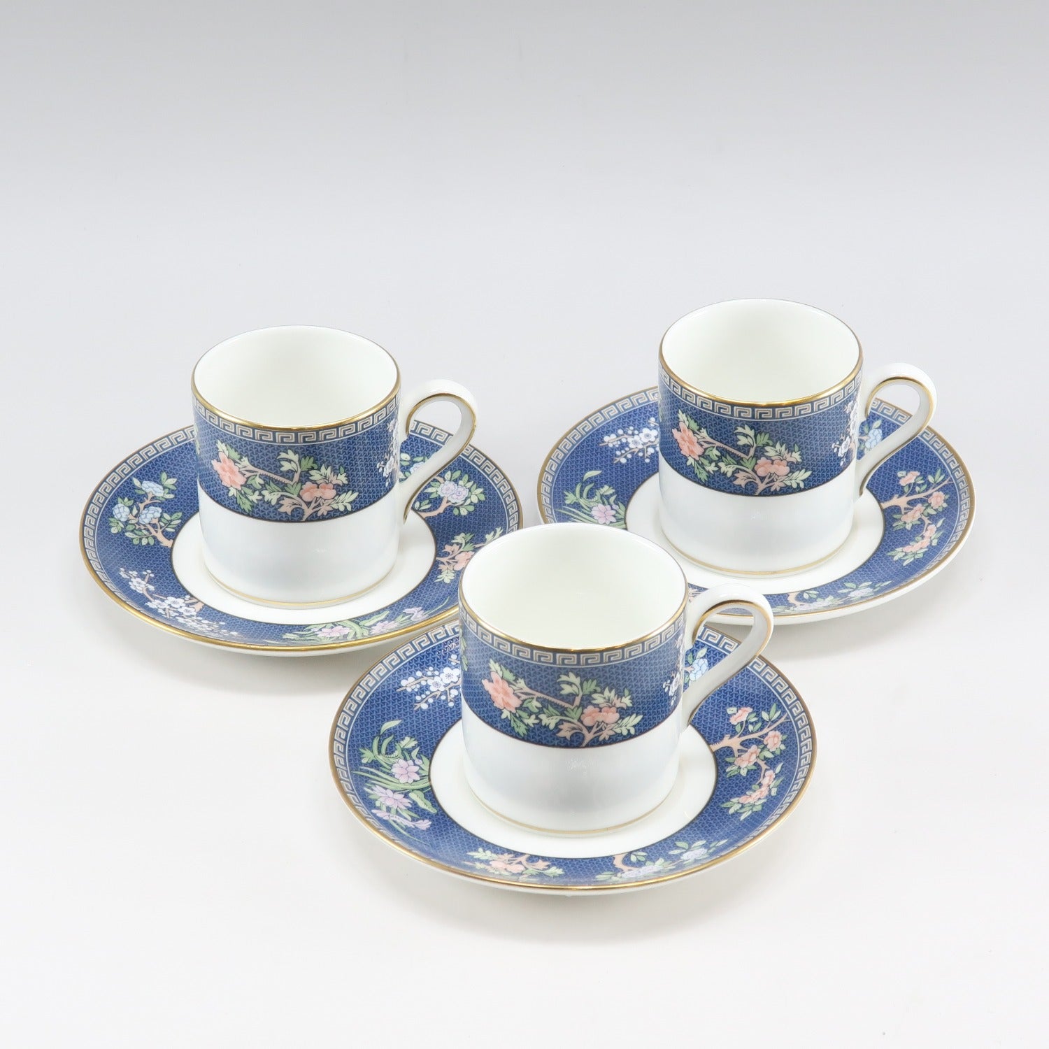 Wedgwood Blue Siam Demitasse Cup & Saucer Set of 3