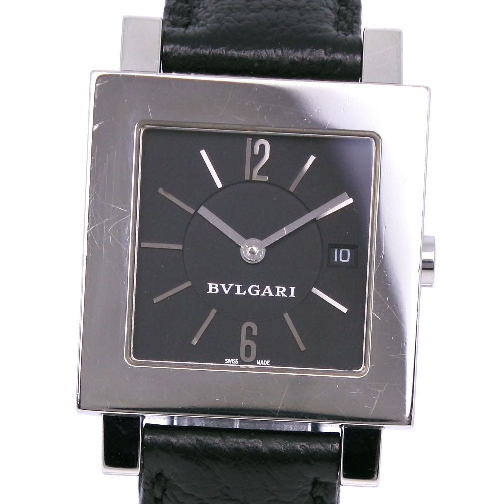 Bvlgari Quadrato Watch Stainless Steel Leather Quartz