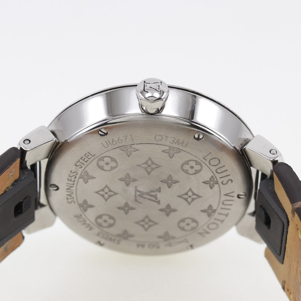 Louis Vuitton Tambour Slim Watch Stainless Steel Leather Quartz