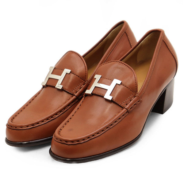 Hermes Bold Heel Leather Loafers