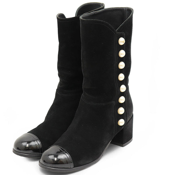 Chanel Suede Faux Pearl Boots