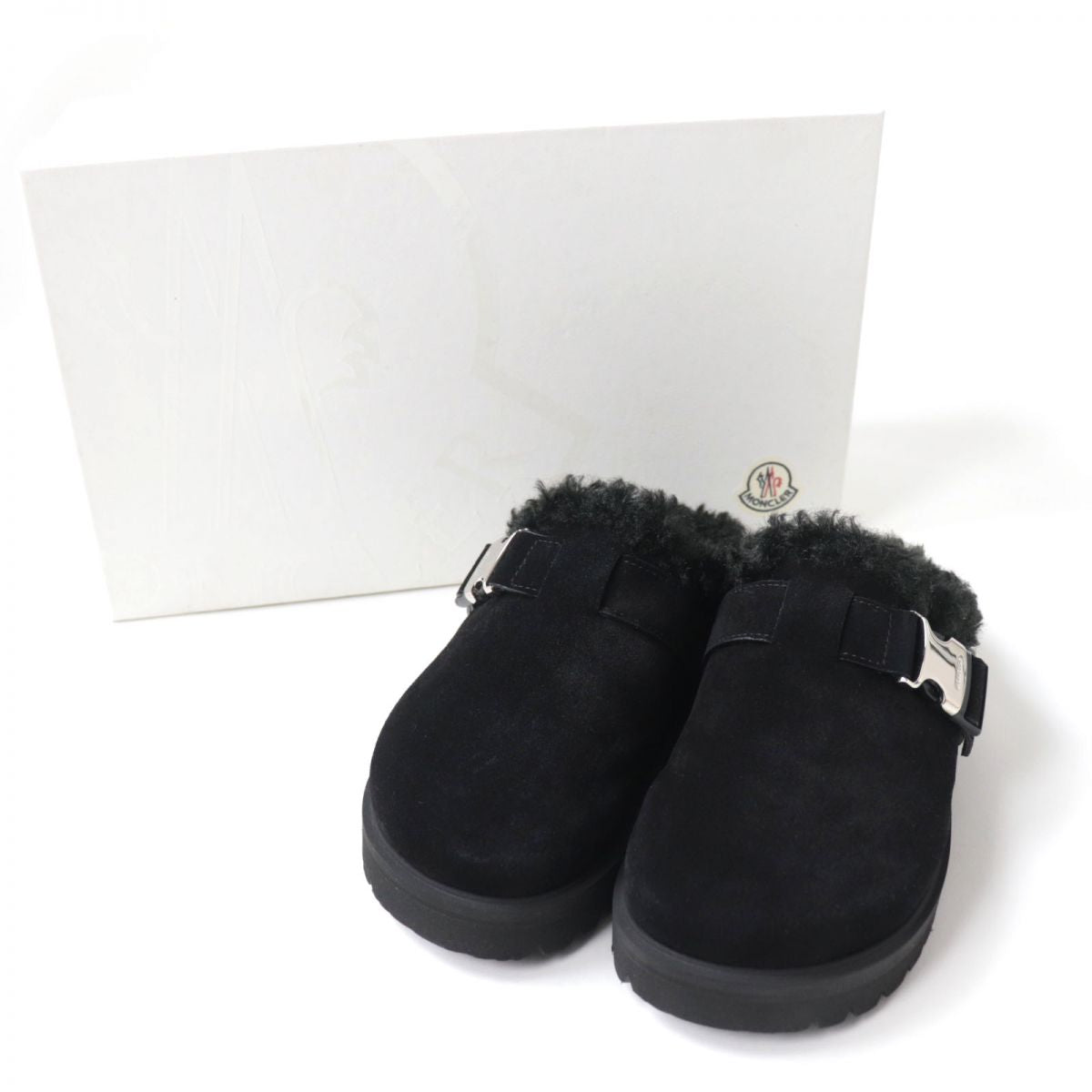 MONCLER Suede Leather Mule Sandal Black