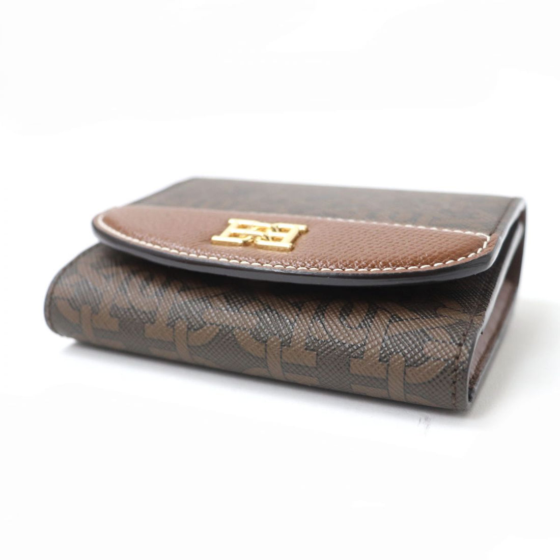 Bally B-chain Tri-fold Leather Wallet Brown