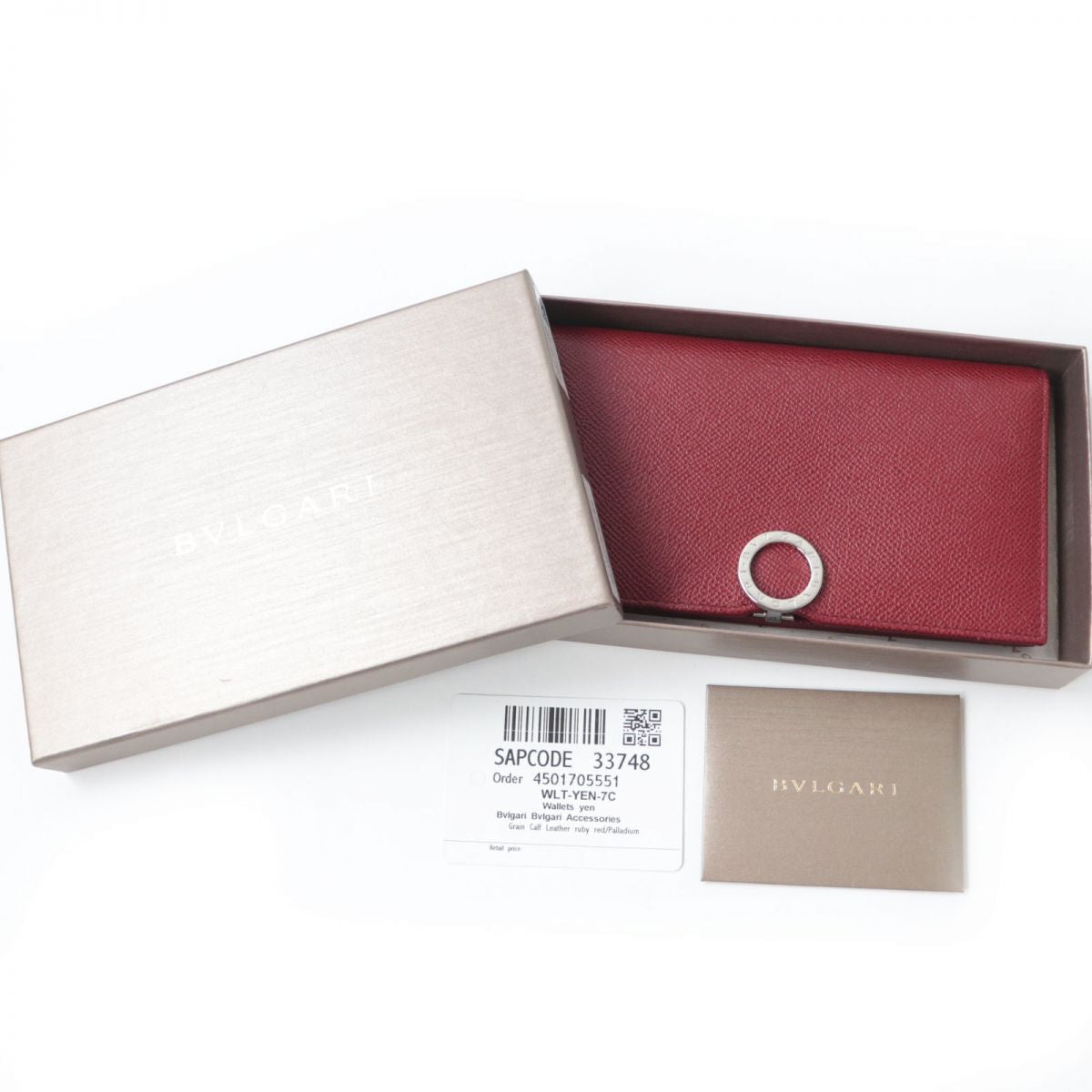 BVLGARI Red Leather Bifold Wallet 33748