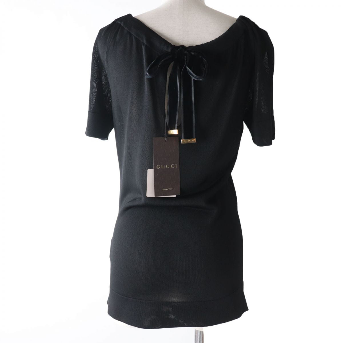 GUCCI Ribbon Boat Neck Top XS Black