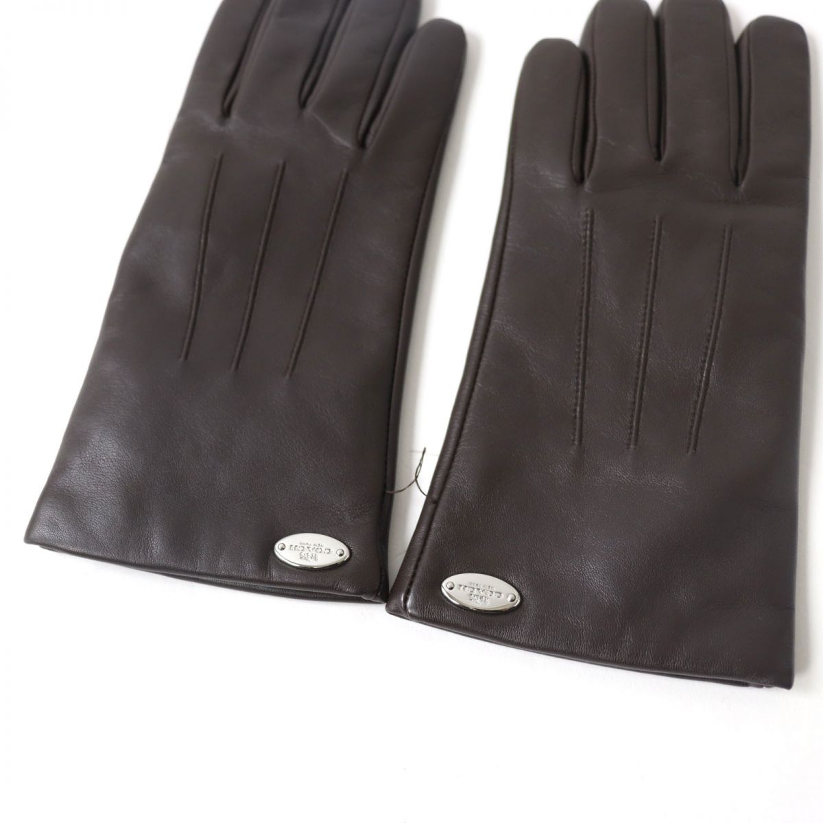 COACH Lamb Leather Gloves Dark Brown Size 7