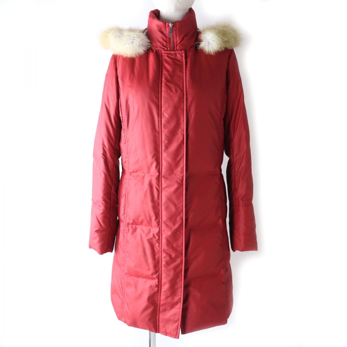 Burberry Red Down Coat with Fox Fur Hood