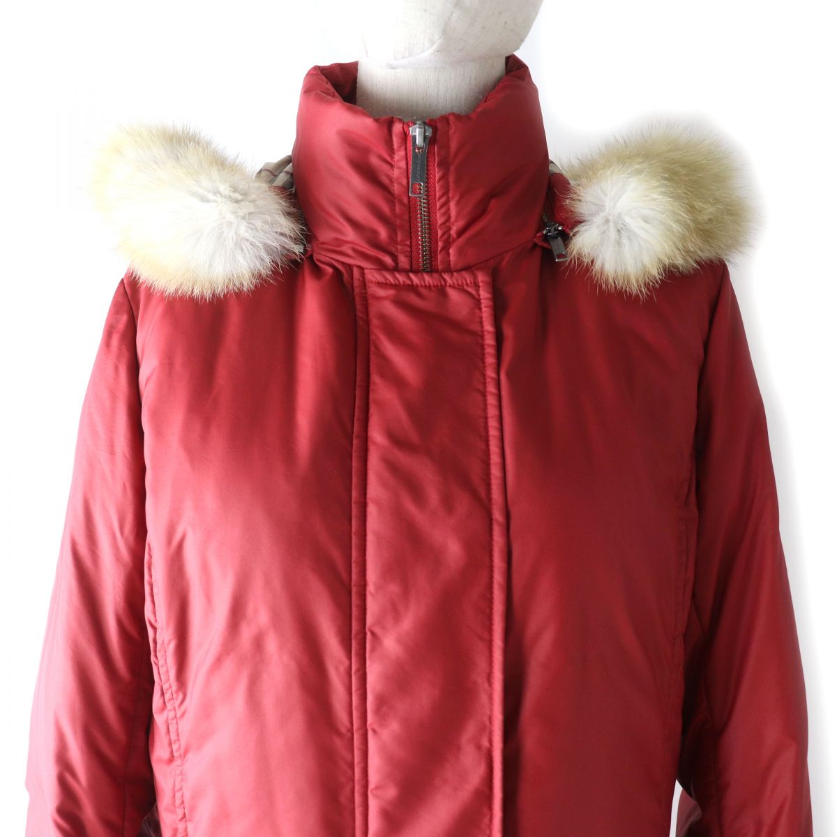 Burberry Red Down Coat with Fox Fur Hood