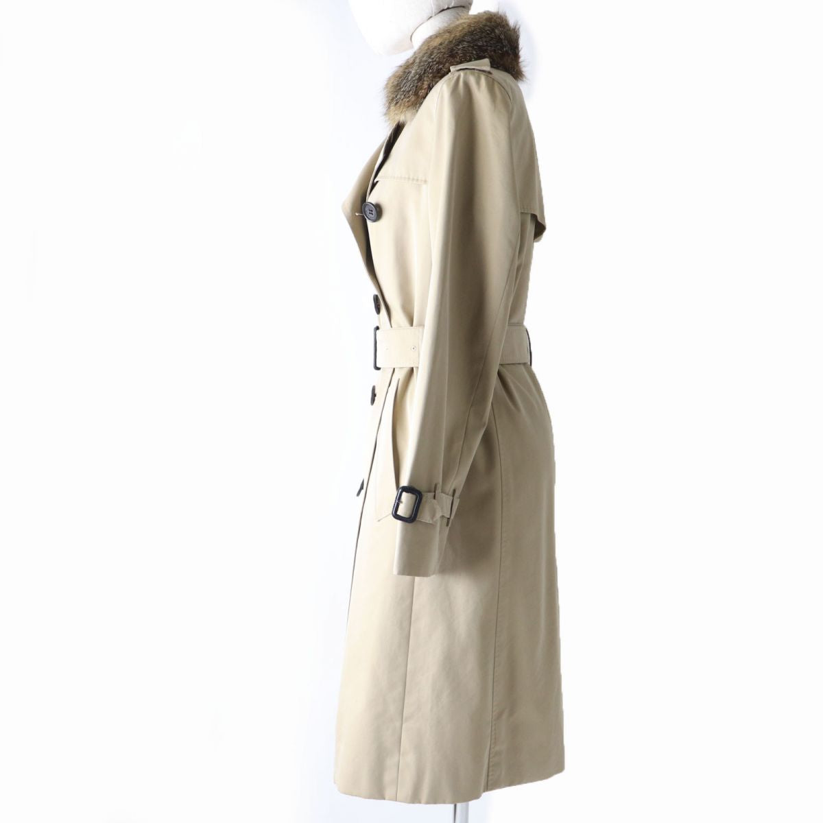 Burberry Trench Coat Fox Fur Collar Wool