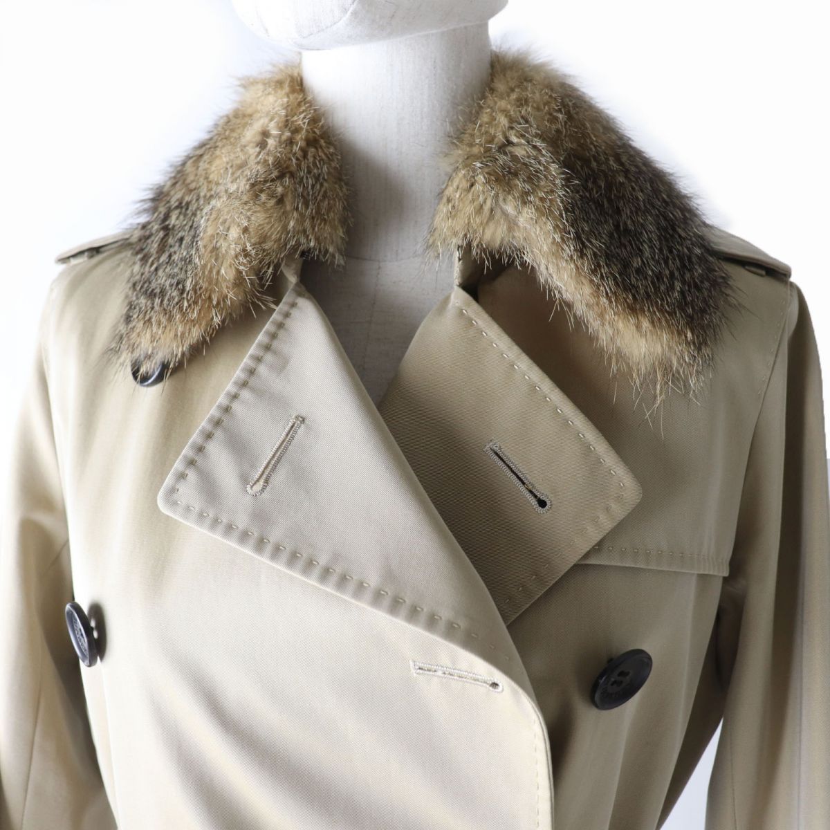 Burberry Trench Coat Fox Fur Collar Wool