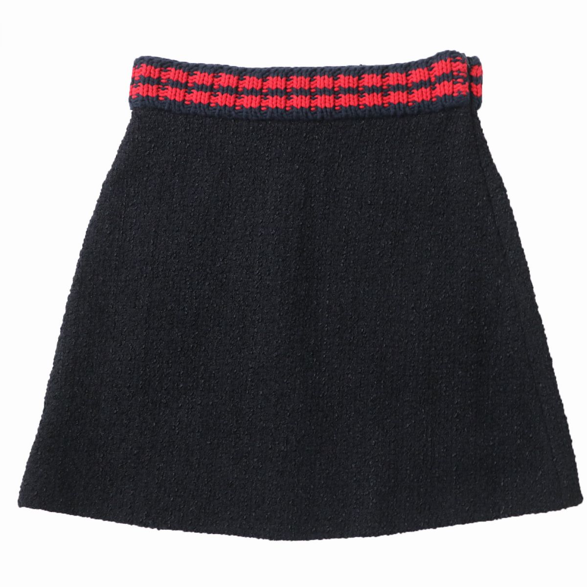 GUCCI Tweed A-line Skirt Black Navy Red 44