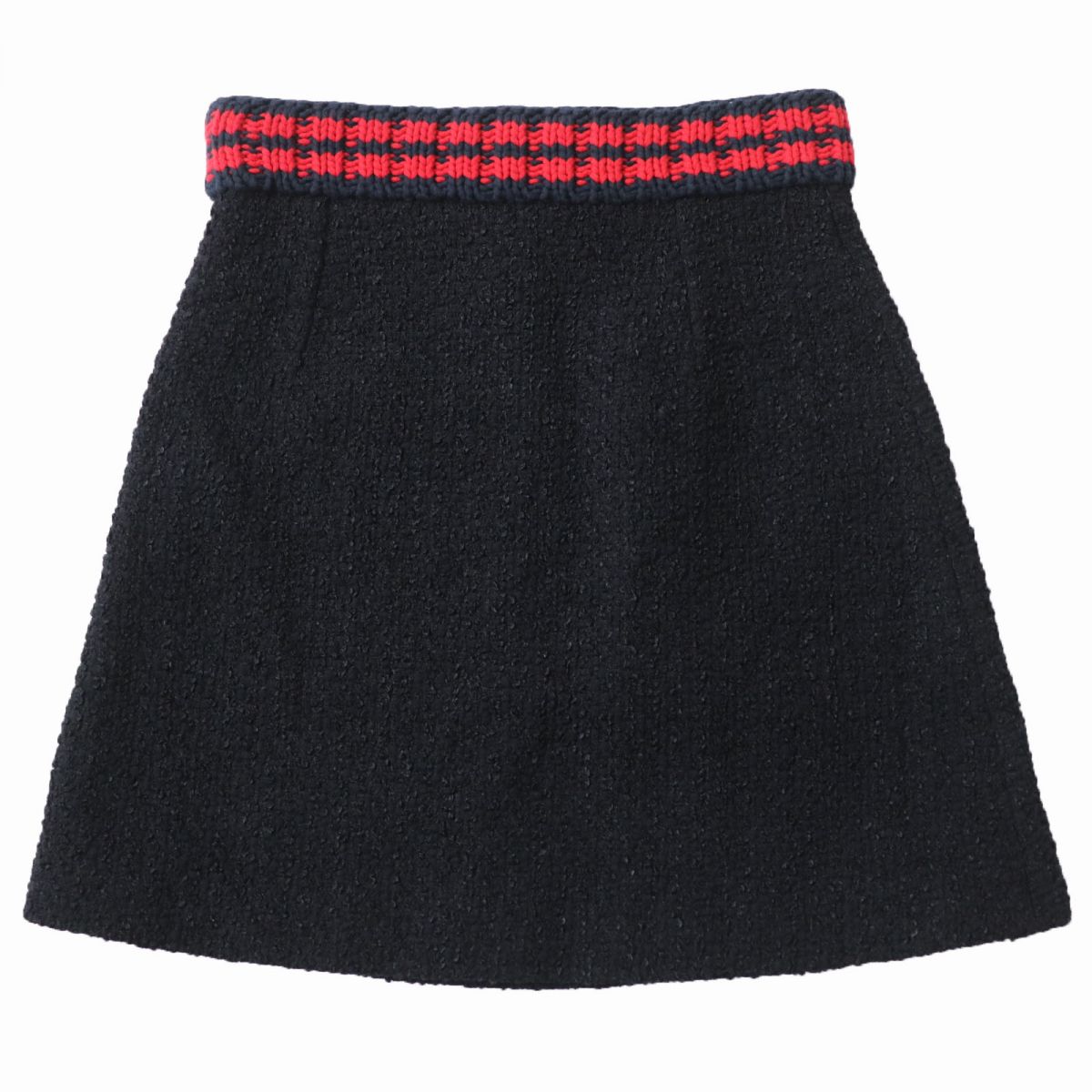 GUCCI Tweed A-line Skirt Black Navy Red 44