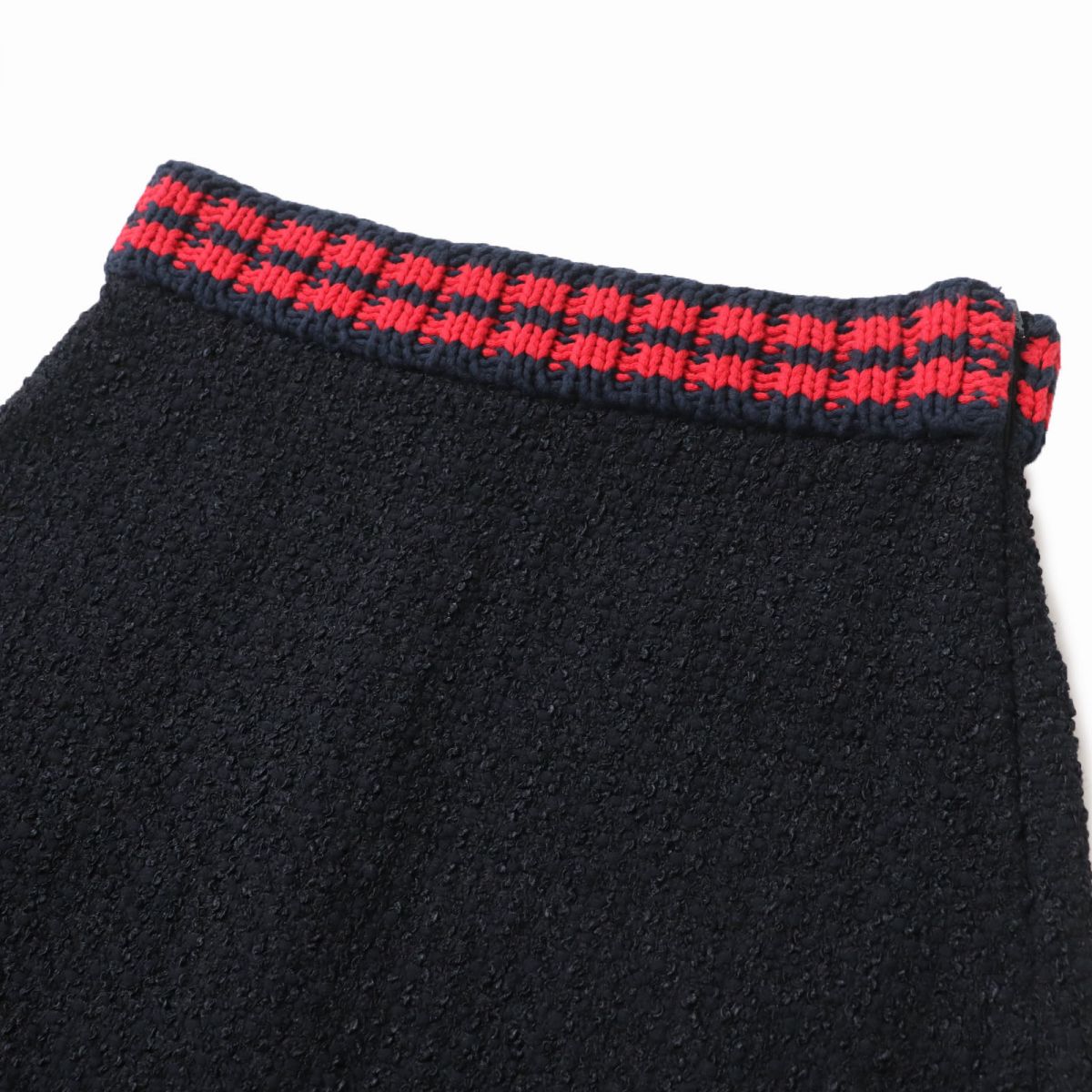 GUCCI Tweed A-line Skirt Black Navy Red 44