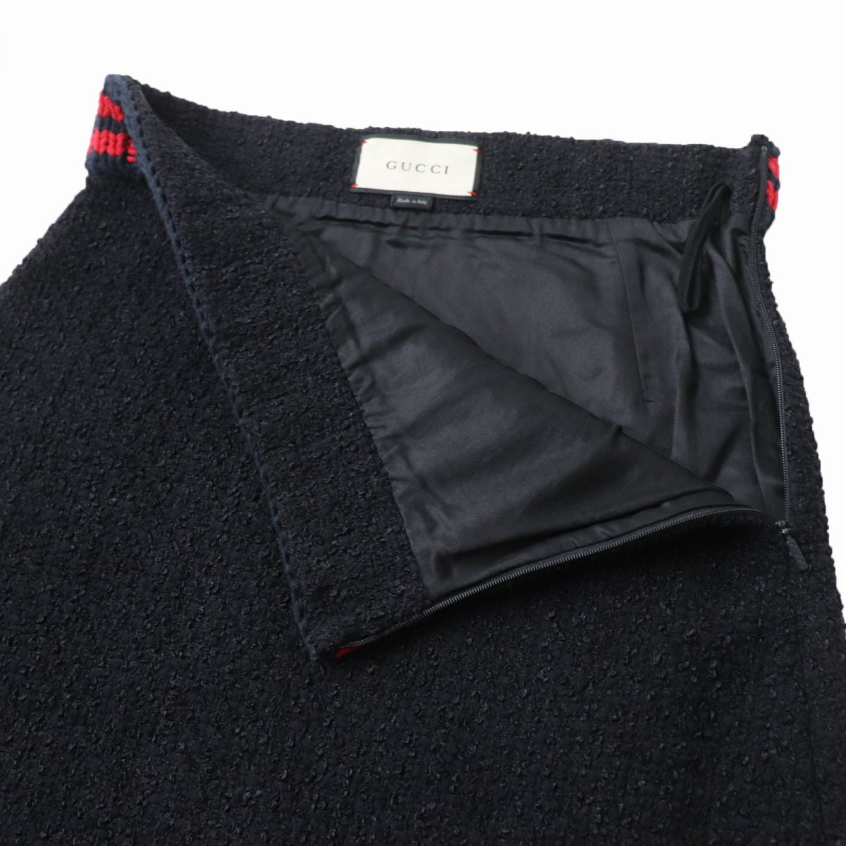 GUCCI Tweed A-line Skirt Black Navy Red 44