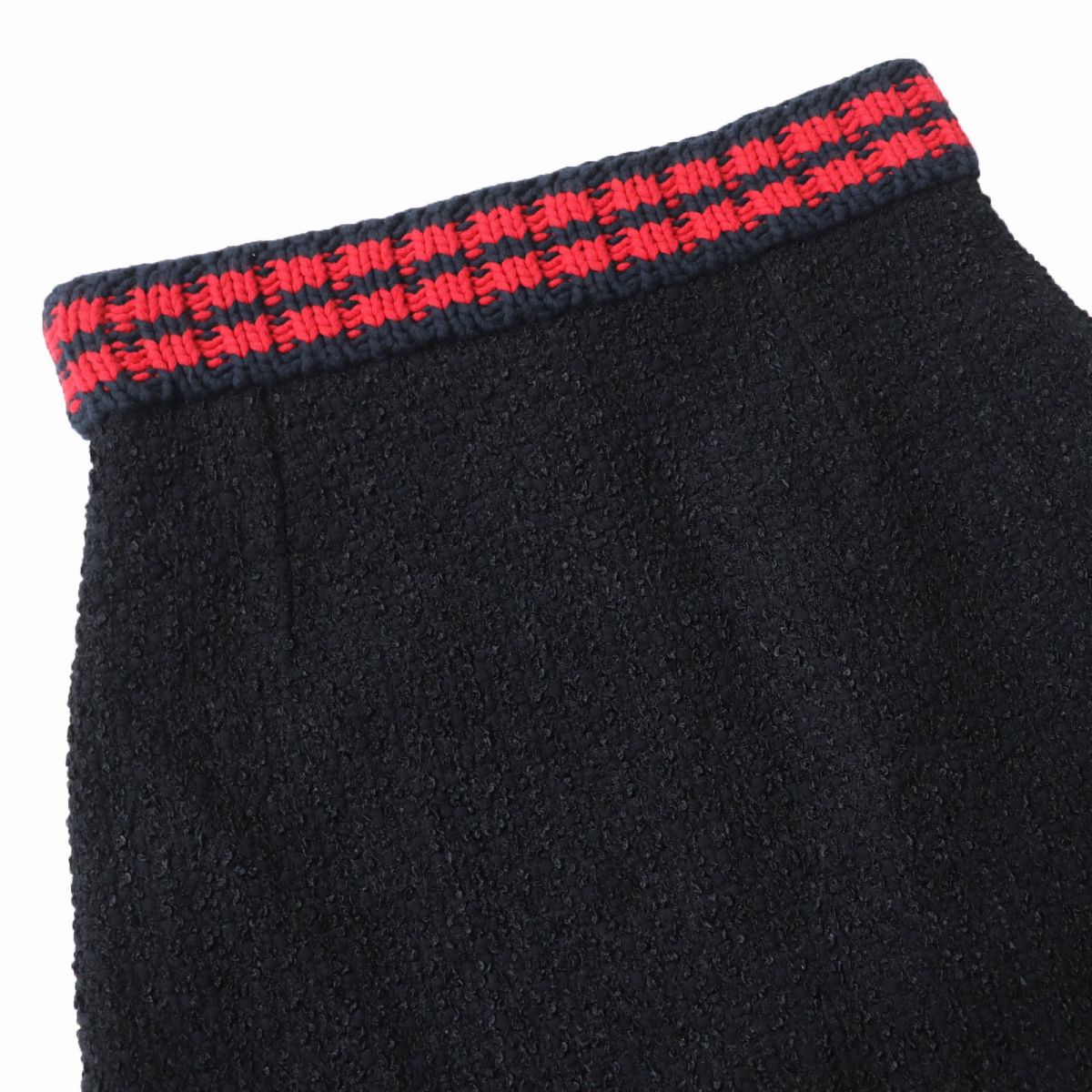 GUCCI Tweed A-line Skirt Black Navy Red 44