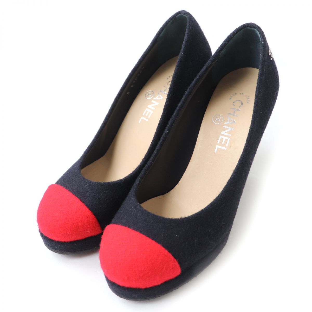 Chanel Wool Coco Mark Pin Heel Pumps