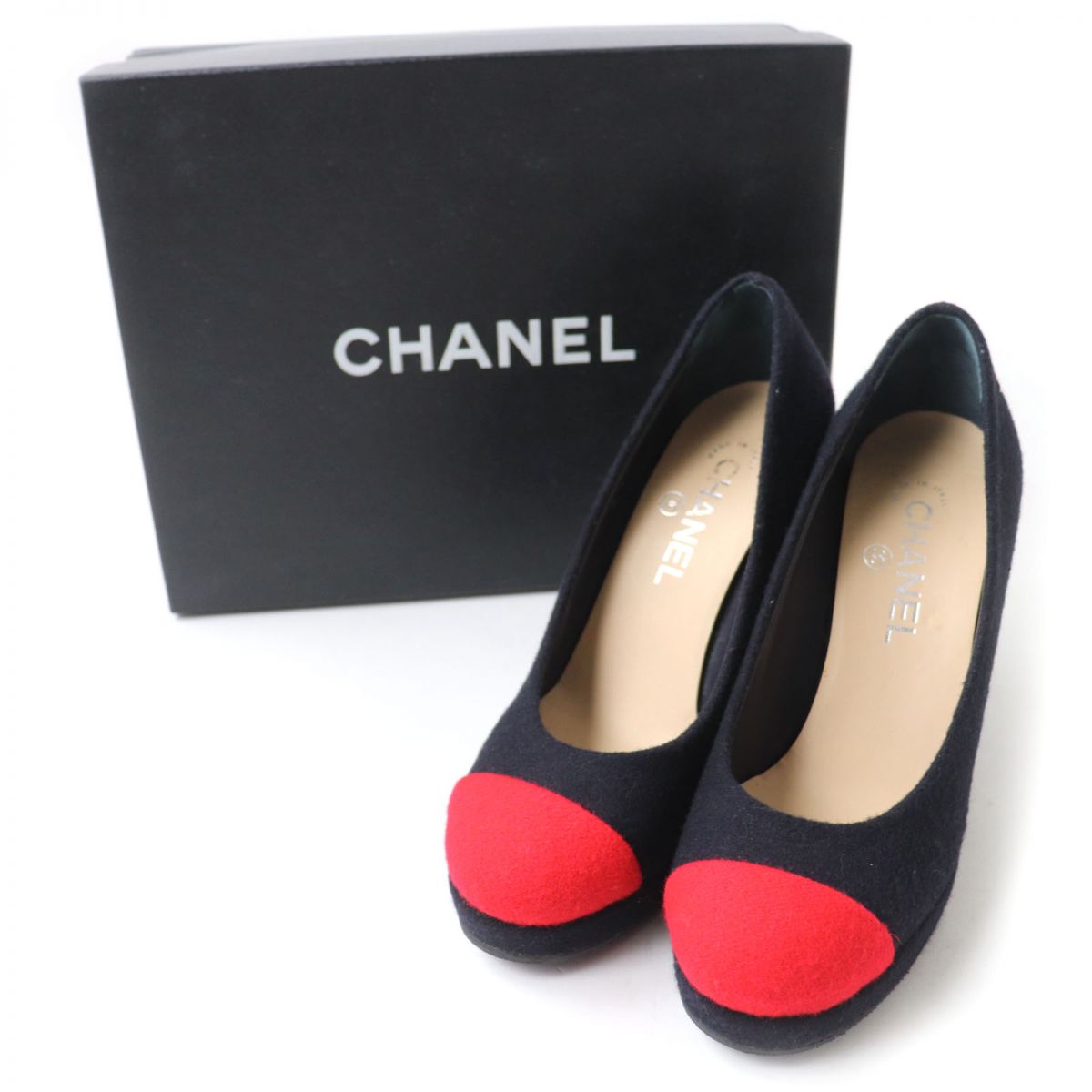 Chanel Wool Coco Mark Pin Heel Pumps